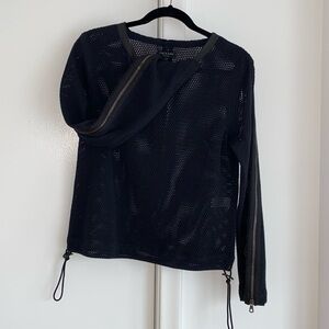 Rag & Bone perforated design sweater, zipper & leather trim. Size M